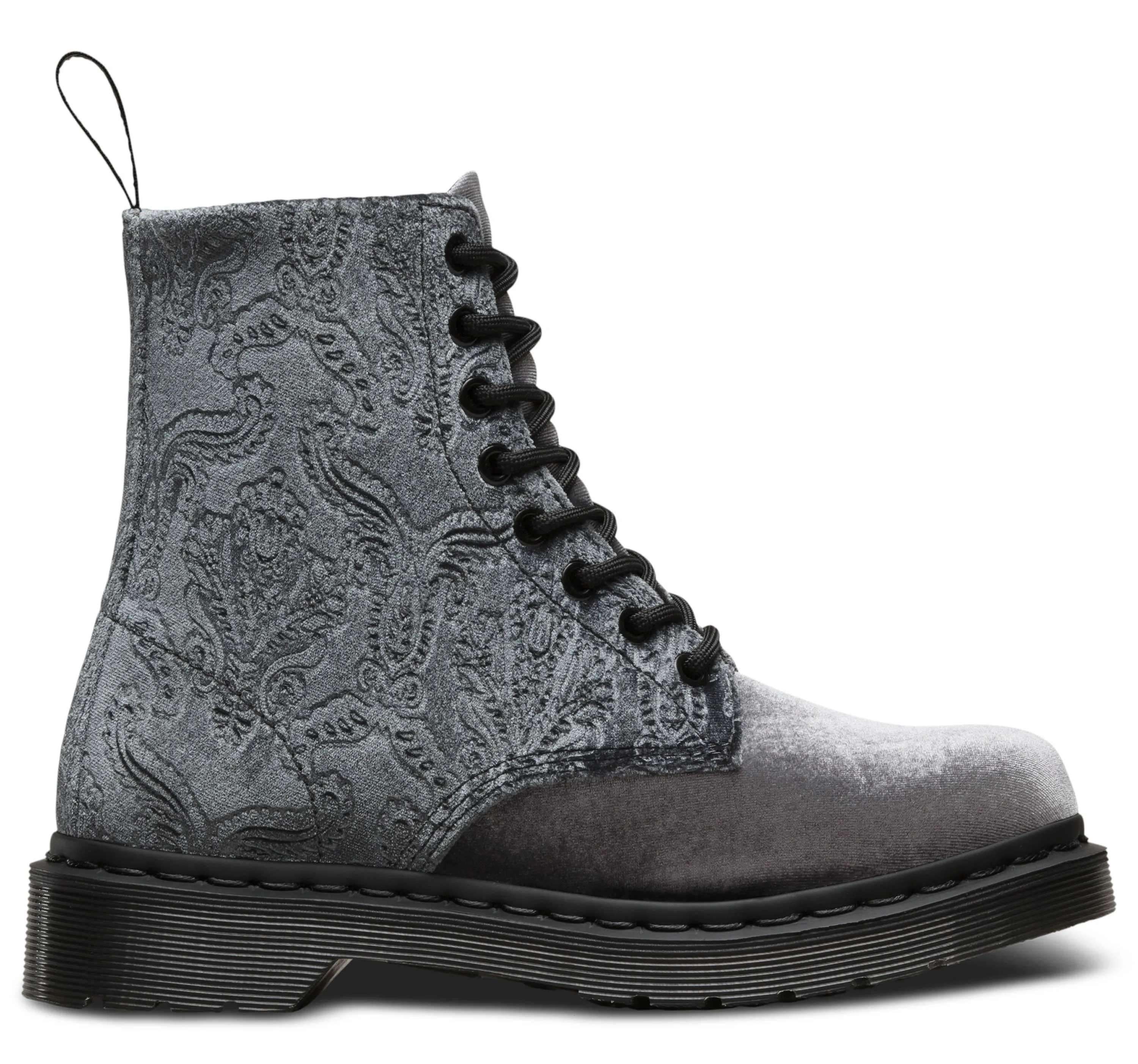 1460 Grey Brocade Velvet Emboss Lace Up Boot