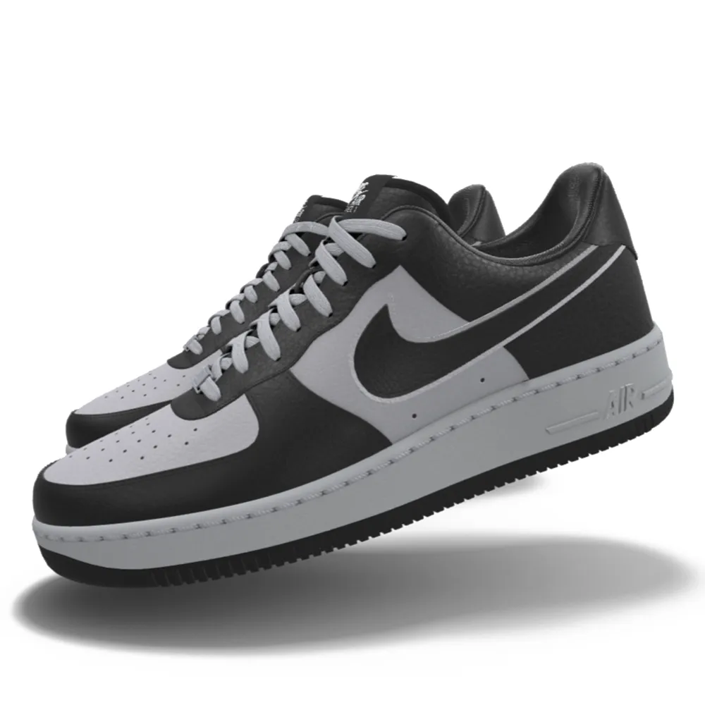 $195 NIB NEW Mens Nike Air Force 1 Low Silver & Black Custom Leather Athletic Shoes