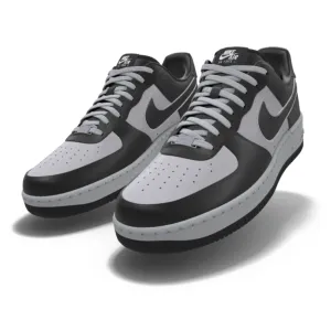 $195 NIB NEW Mens Nike Air Force 1 Low Silver & Black Custom Leather Athletic Shoes