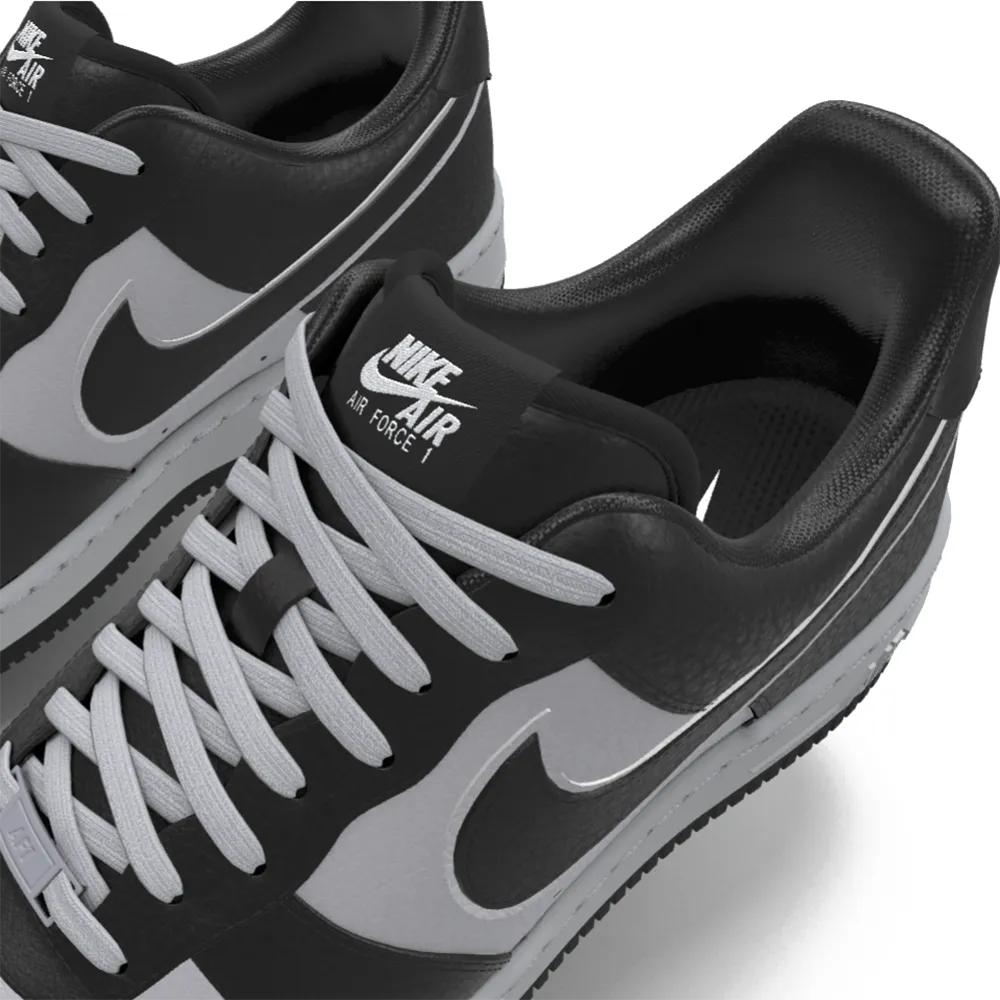 $195 NIB NEW Mens Nike Air Force 1 Low Silver & Black Custom Leather Athletic Shoes