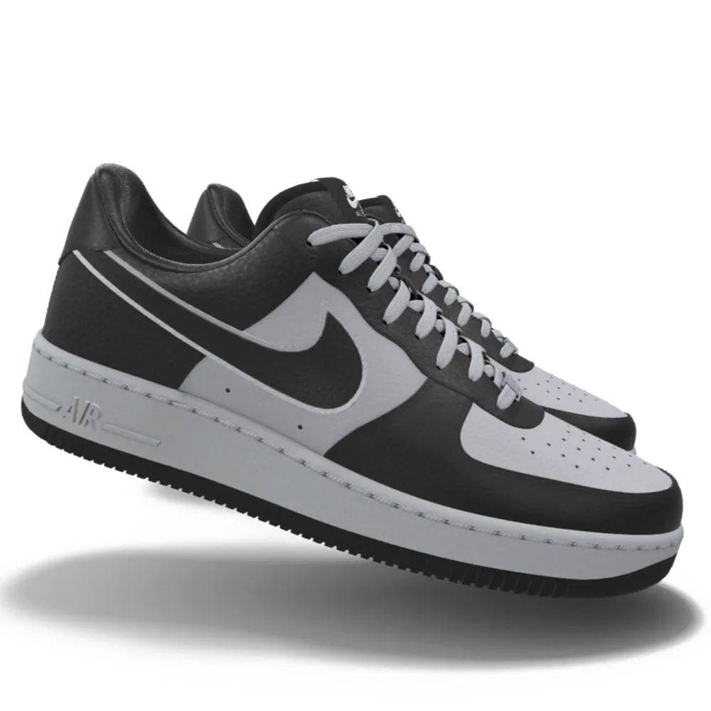 $195 NIB NEW Mens Nike Air Force 1 Low Silver & Black Custom Leather Athletic Shoes