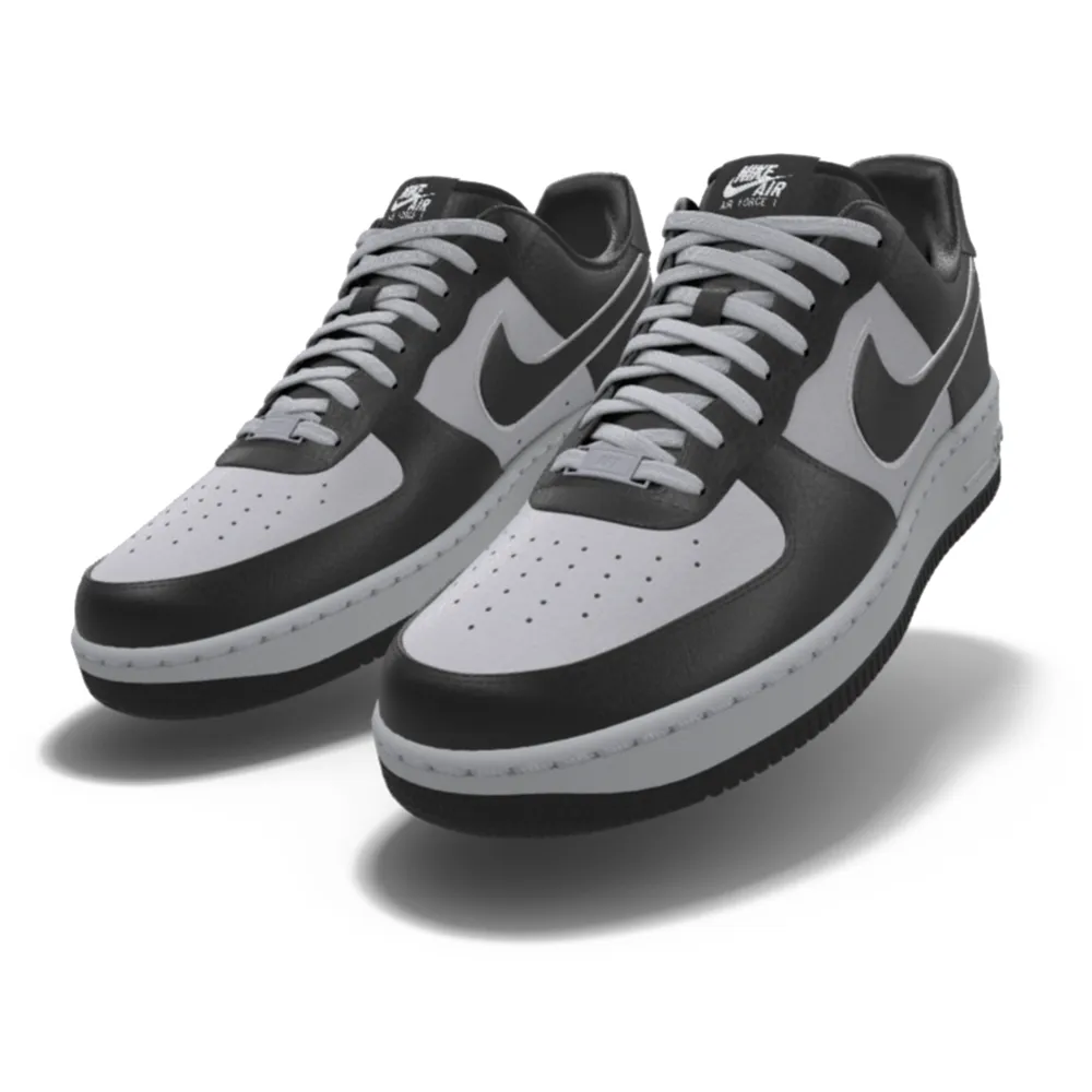 $195 NIB NEW Mens Nike Air Force 1 Low Silver & Black Custom Leather Athletic Shoes