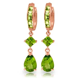 5.62 Carat 14K Solid Rose Gold Peridot Dangling Hoop Earrings