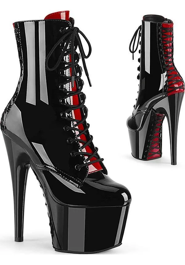 ADORE-1020FH [Black/Red Patent] | PLATFORM BOOTS [PREORDER]