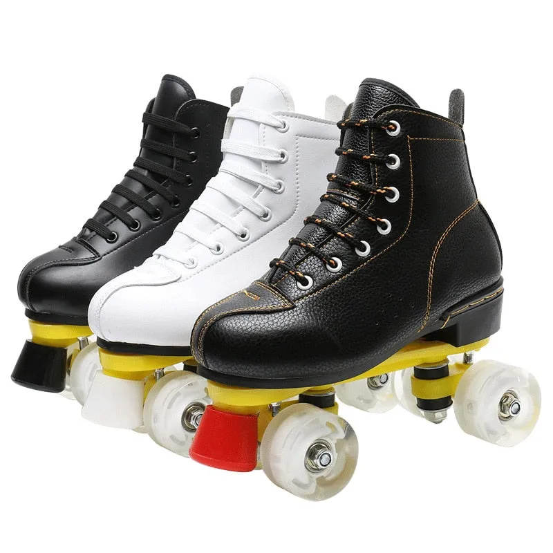 Adult Double Row Roller Skate Shoes Black White Outdoor 4 Wheels Training Shoes Man Woman Sports Patines Shoes