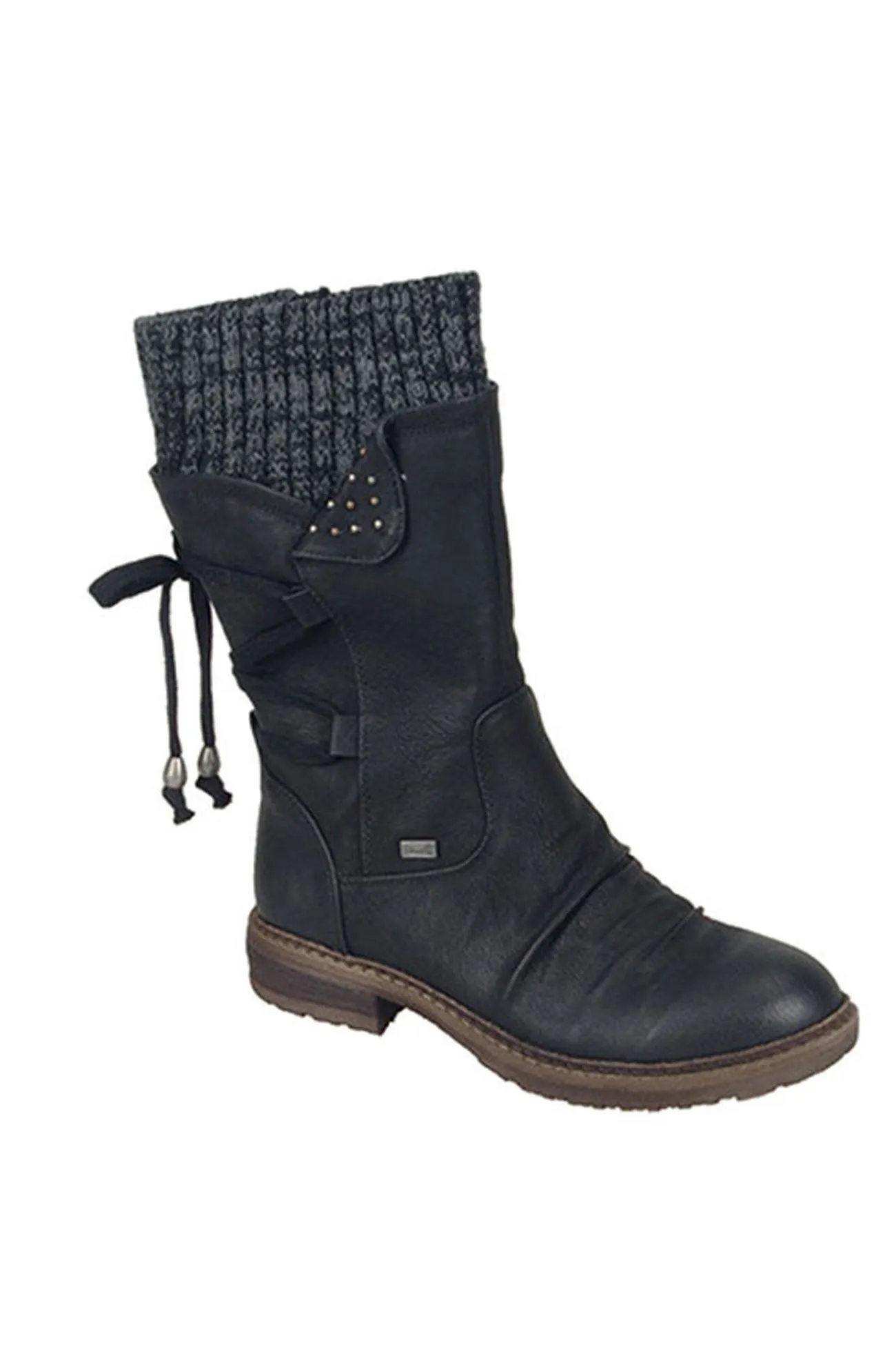 Amozae-Mid-Calf Knitted Patchwork Lace Up Boots