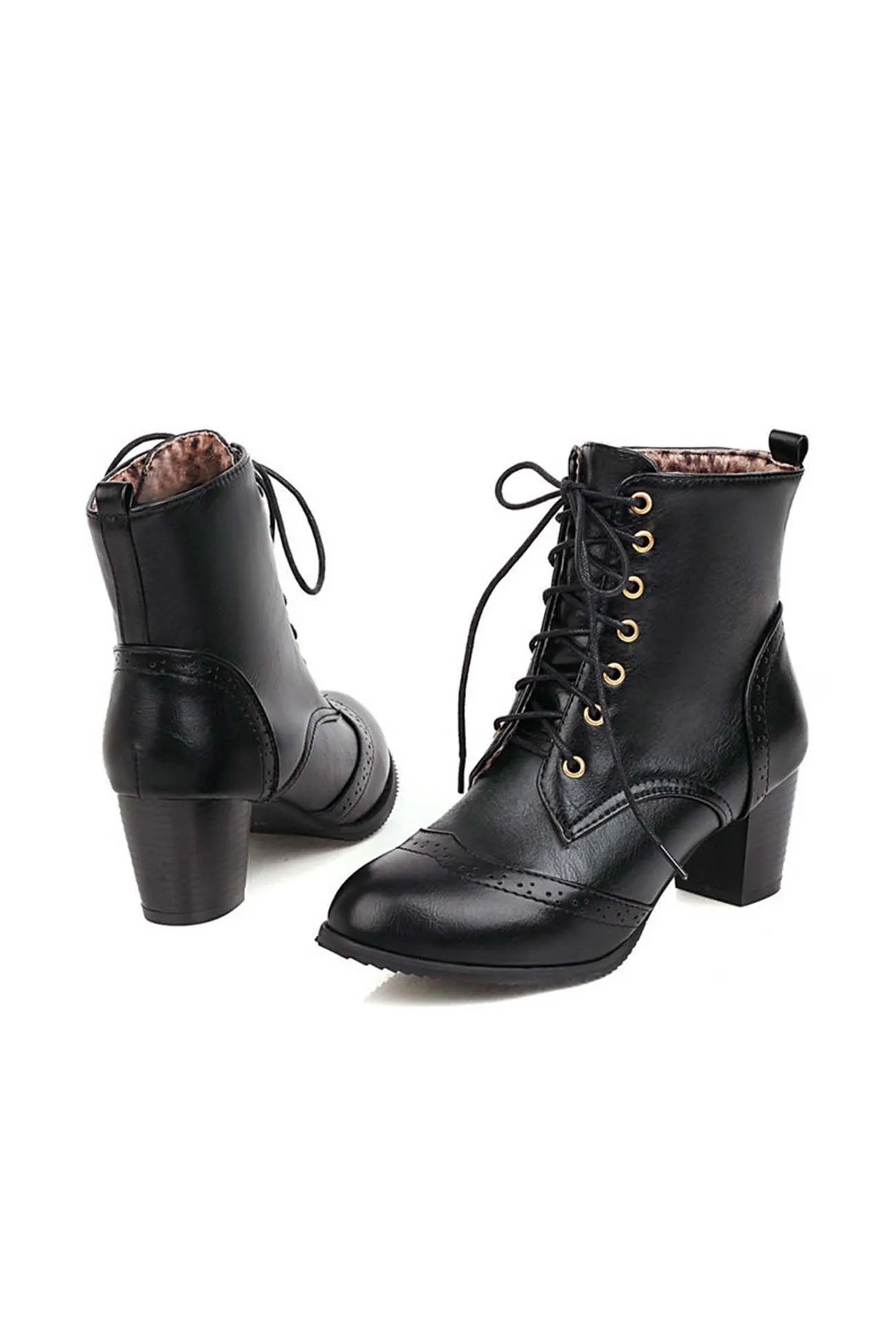 Amozae-Pointed Toe Lace Up Cutout Ankle Boots