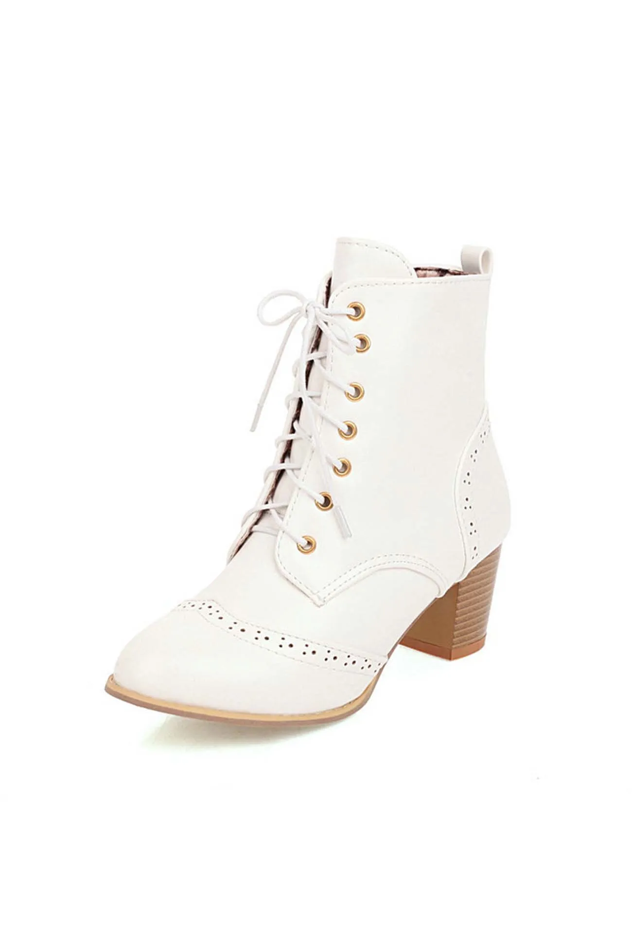 Amozae-Pointed Toe Lace Up Cutout Ankle Boots