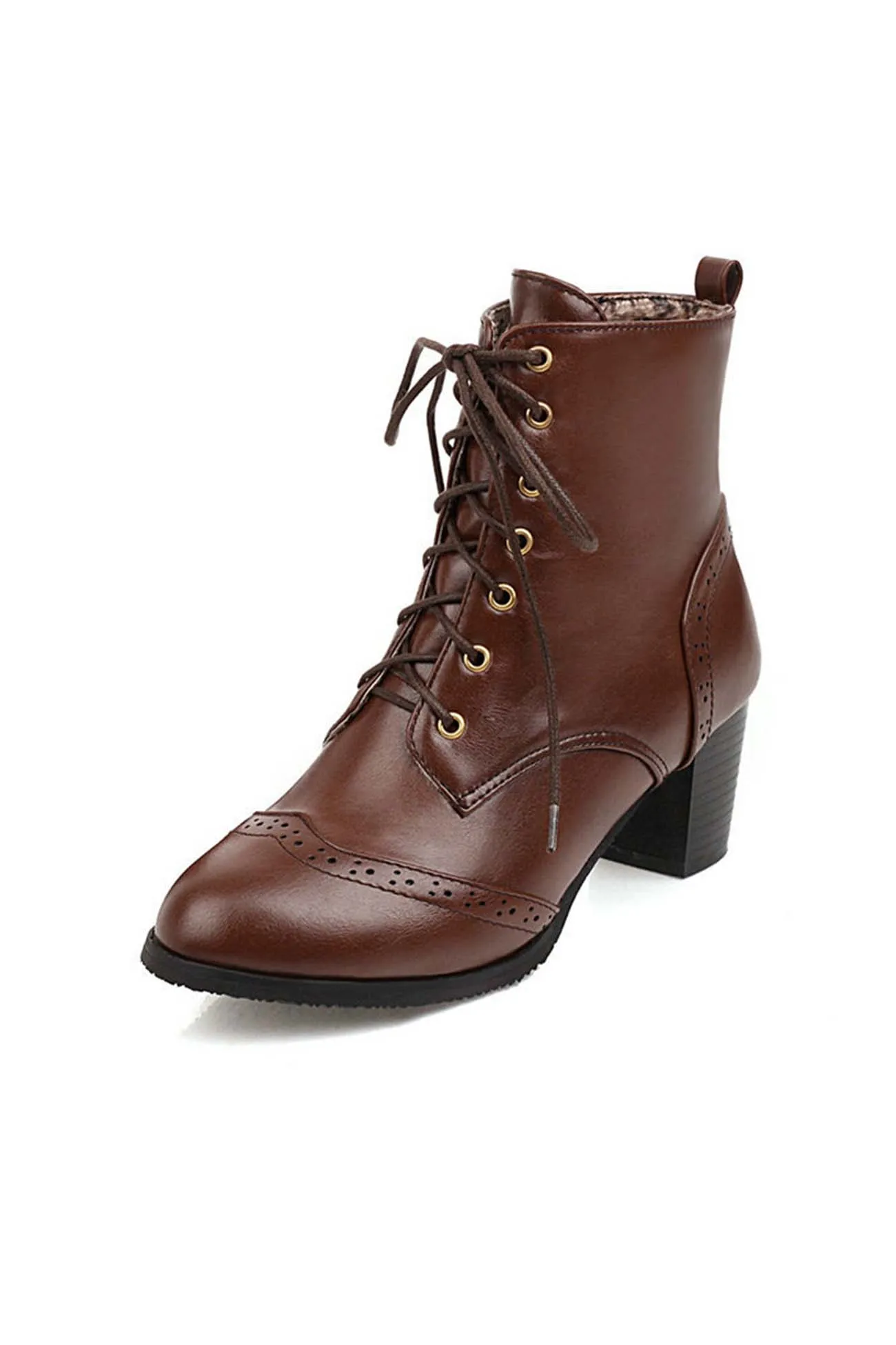 Amozae-Pointed Toe Lace Up Cutout Ankle Boots