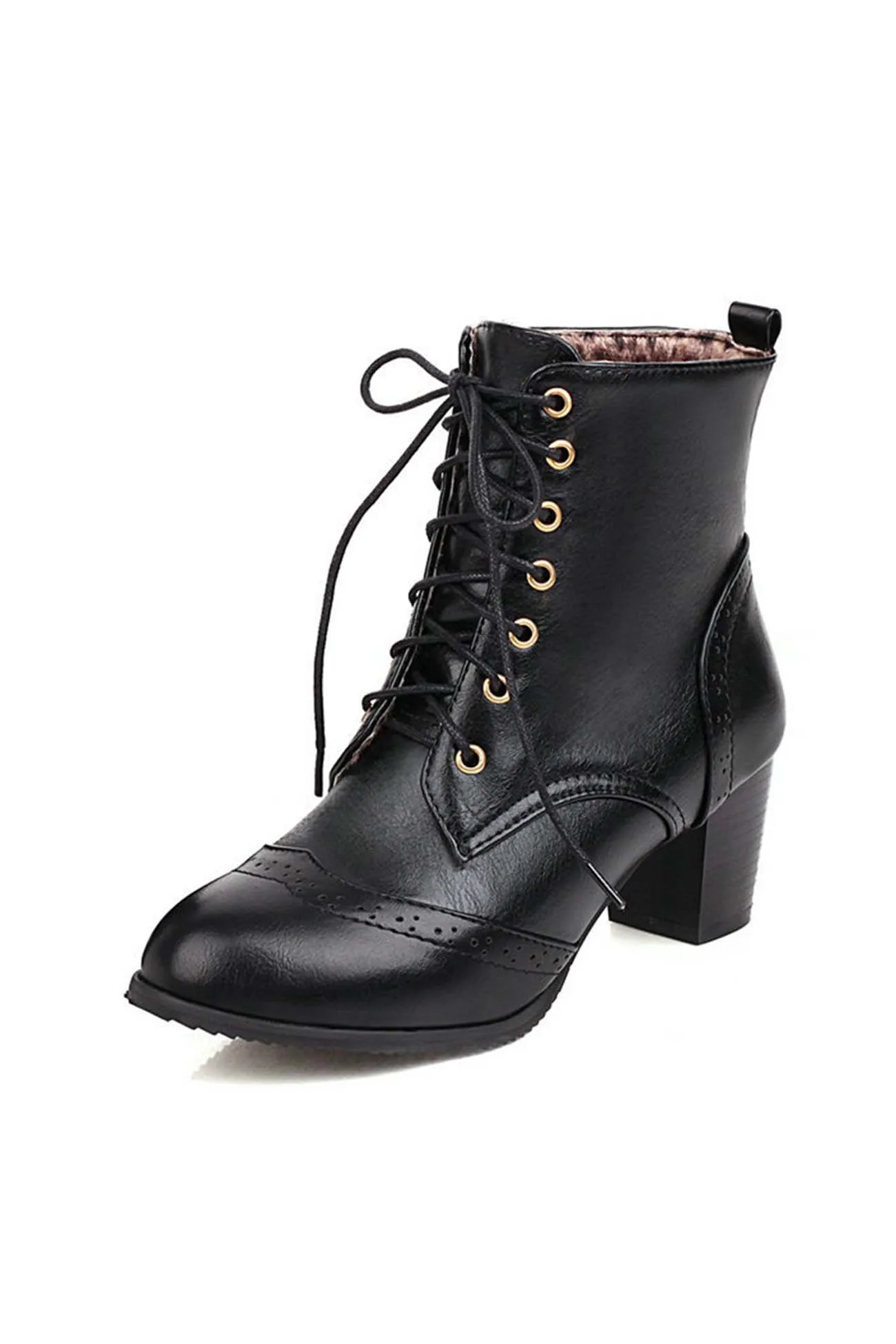 Amozae-Pointed Toe Lace Up Cutout Ankle Boots