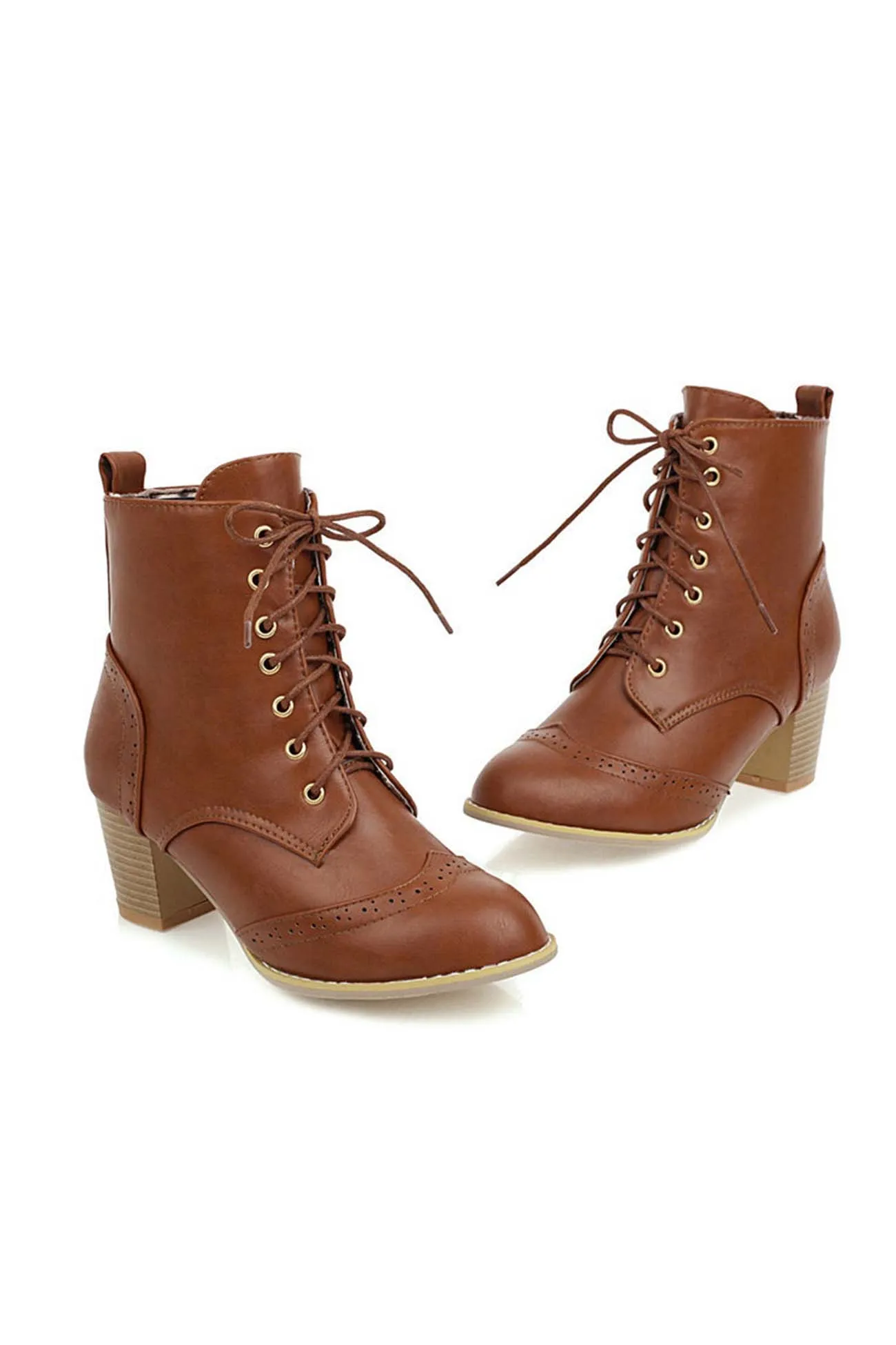 Amozae-Pointed Toe Lace Up Cutout Ankle Boots