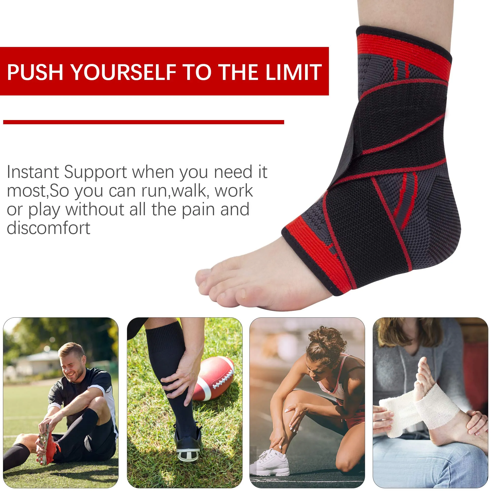 Ankle Support Set of 2 Compression Brace Support Adjustable Sleeve for Injury Recovery, Joint Pain, Arch Brace Support & Foot Stabilizer, Ankle Wrap Protect Against Ankle Sprains or Swelling Large (1 Pair) Black