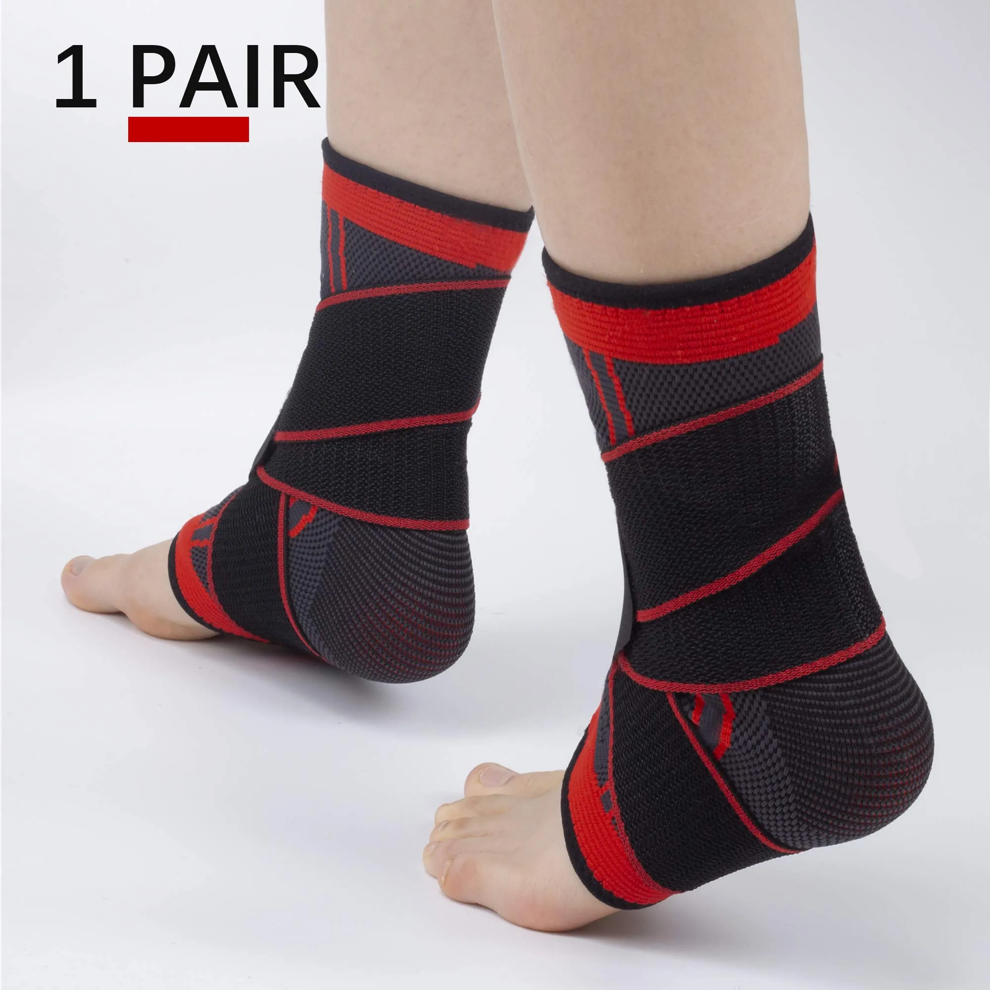 Ankle Support Set of 2 Compression Brace Support Adjustable Sleeve for Injury Recovery, Joint Pain, Arch Brace Support & Foot Stabilizer, Ankle Wrap Protect Against Ankle Sprains or Swelling Large (1 Pair) Black