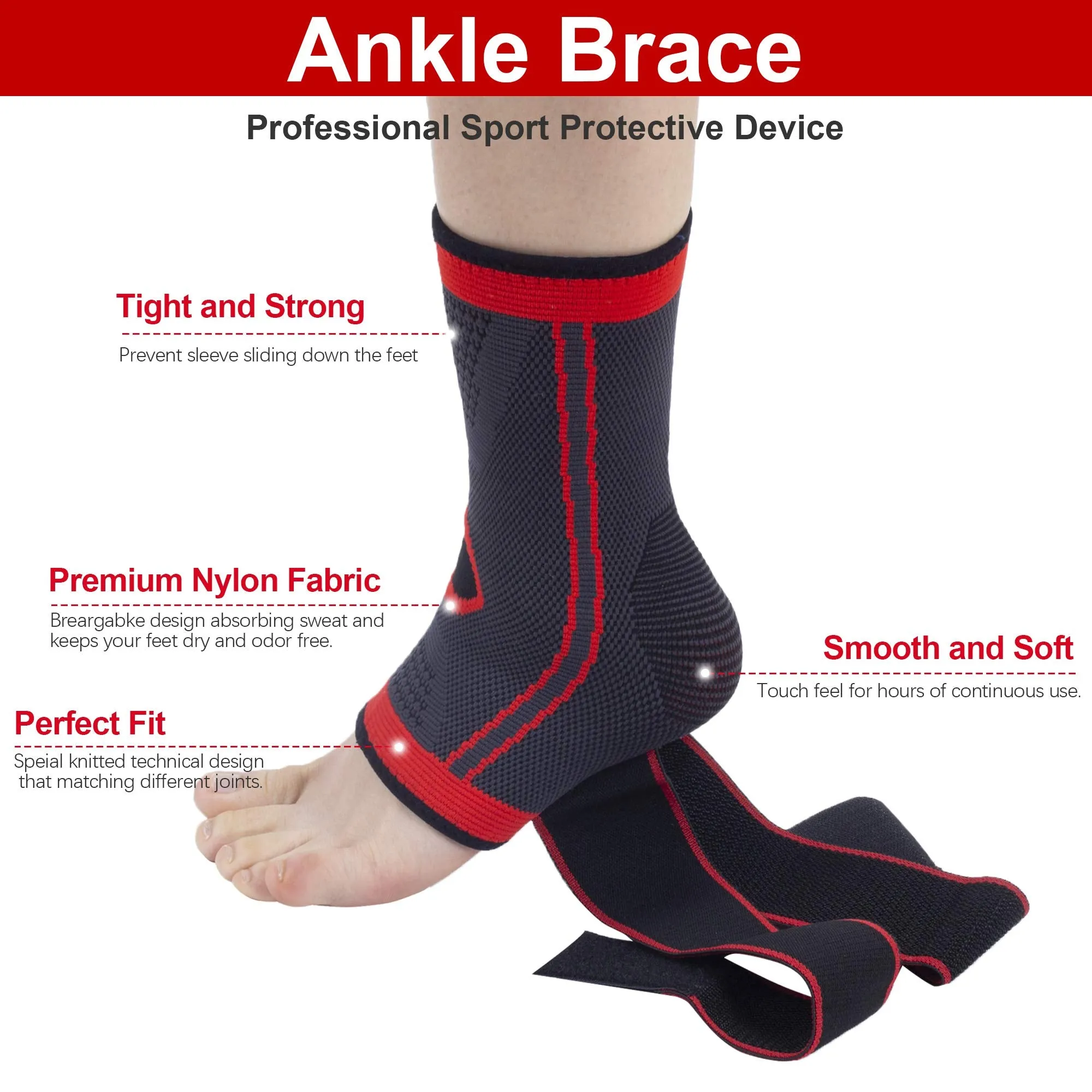 Ankle Support Set of 2 Compression Brace Support Adjustable Sleeve for Injury Recovery, Joint Pain, Arch Brace Support & Foot Stabilizer, Ankle Wrap Protect Against Ankle Sprains or Swelling Large (1 Pair) Black