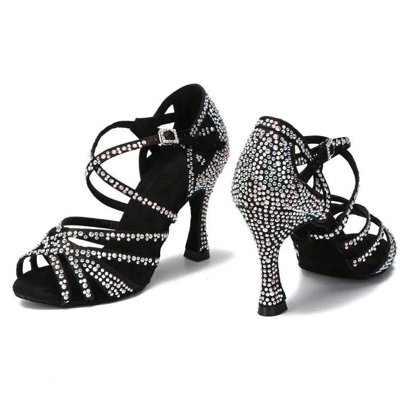 Ashore Shop Women Party Dance Shoes Satin Shining rhinestones Soft Bottom