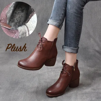 Autumn Winter Comfortable Leather Retro Chunky Boots