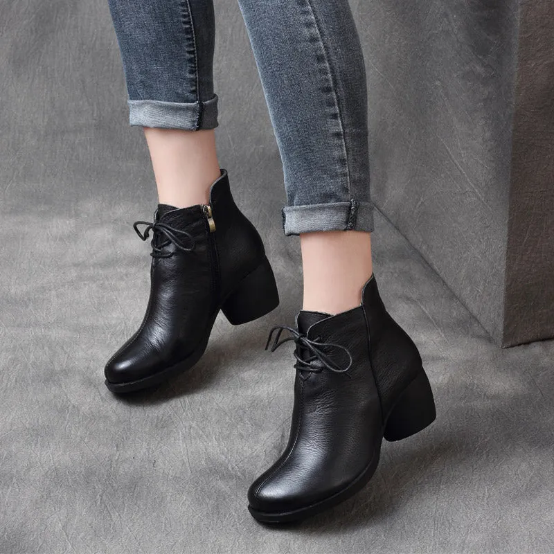 Autumn Winter Comfortable Leather Retro Chunky Boots