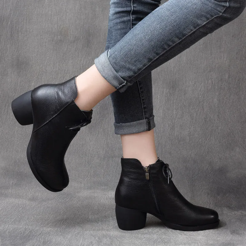 Autumn Winter Comfortable Leather Retro Chunky Boots