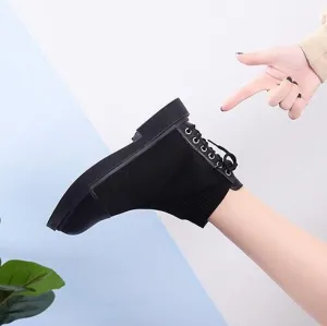 Back Lace Up Aesthetic Sock Ankle Black Boots