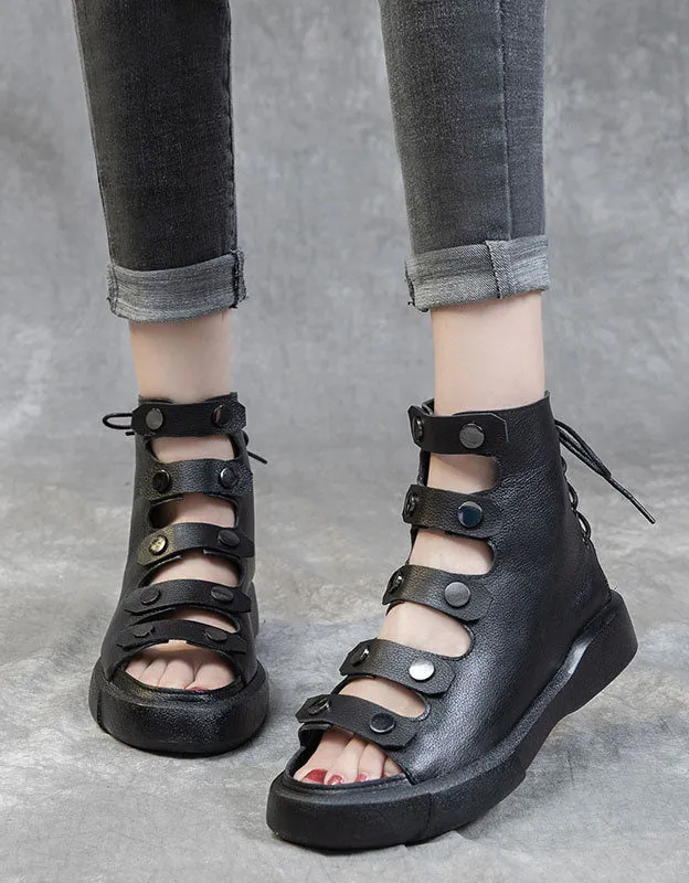 Back Lace-up Cut-out Fish Toe Summer Boots