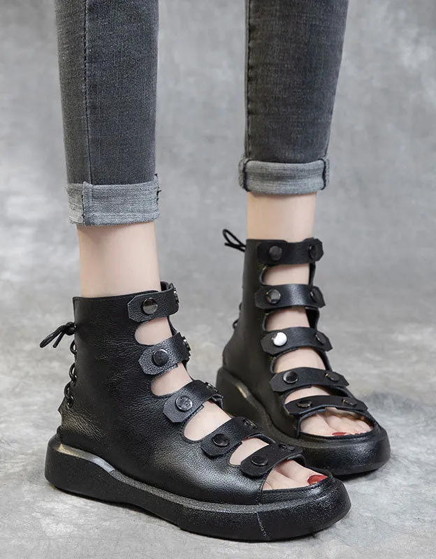 Back Lace-up Cut-out Fish Toe Summer Boots