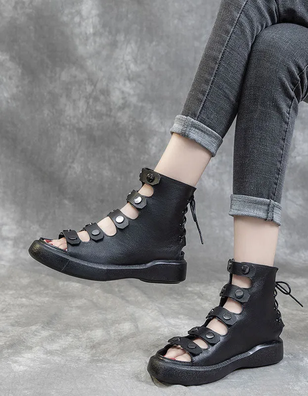 Back Lace-up Cut-out Fish Toe Summer Boots