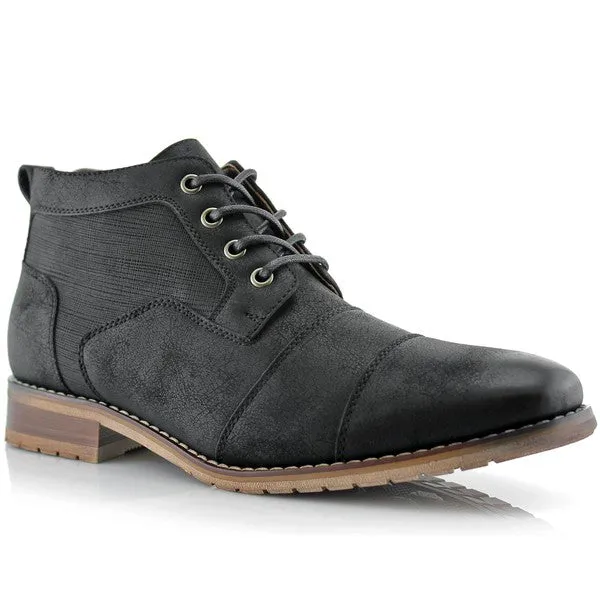 Black Mens Casual Brogue Mid-Top Lace-Up And Zipper Boots