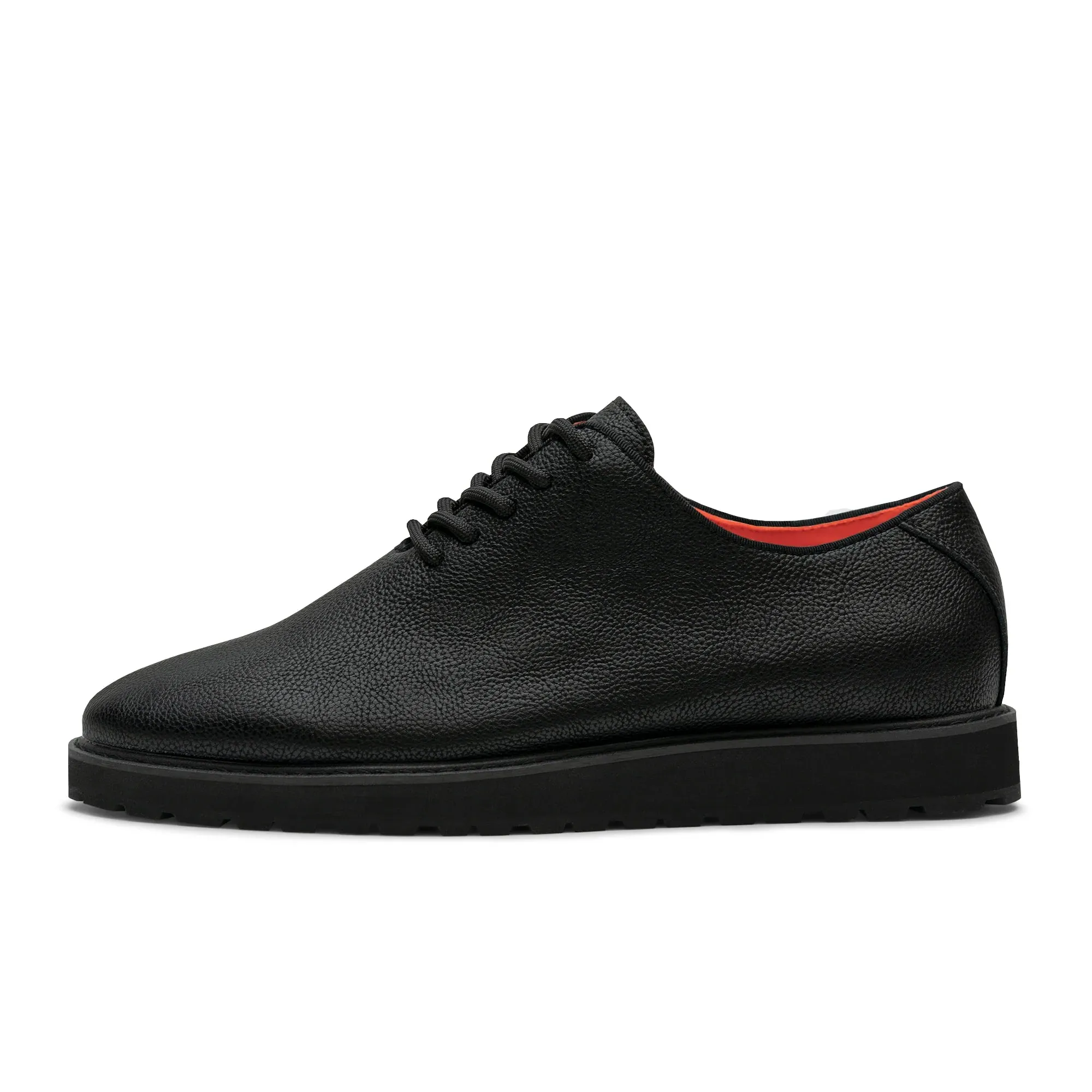 Black Men's Leather Casual Shoe Plain Toe Lace Up Sneaker-the Napa