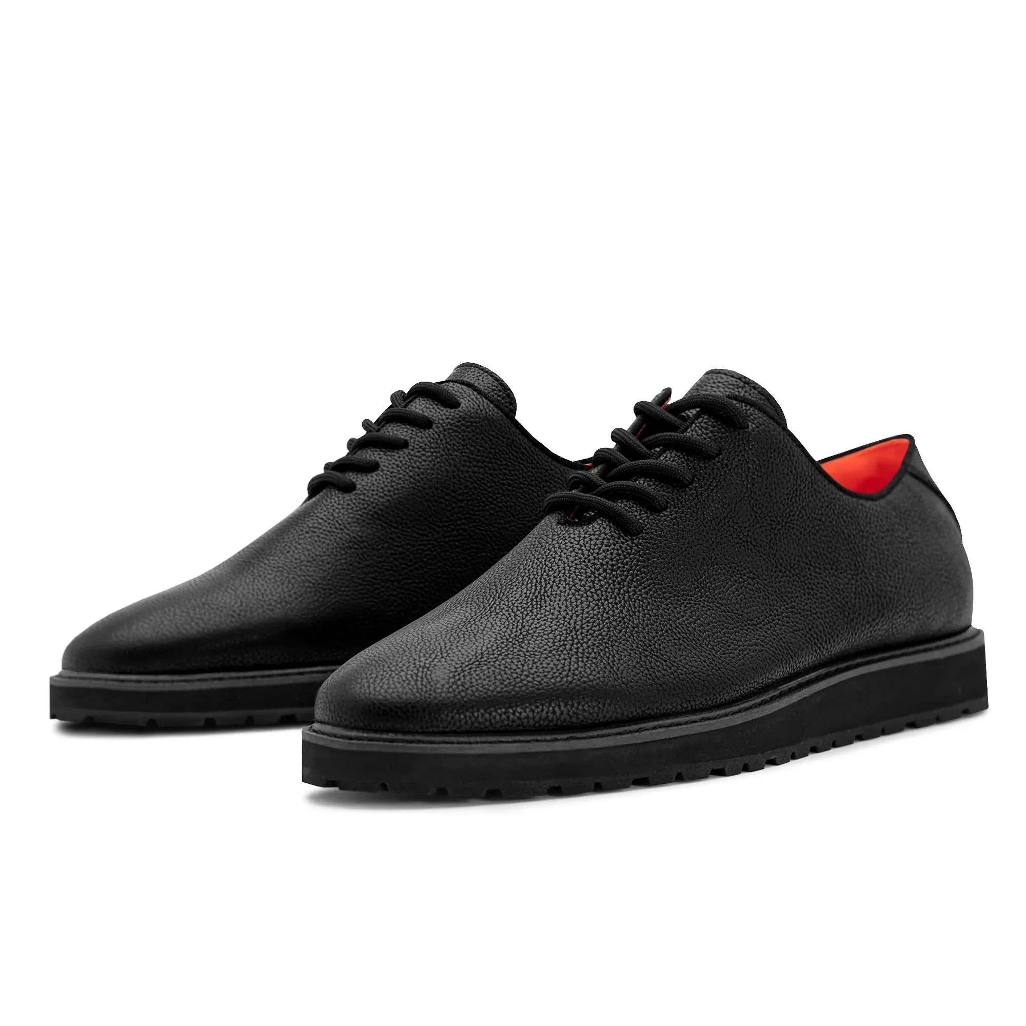 Black Men's Leather Casual Shoe Plain Toe Lace Up Sneaker-the Napa