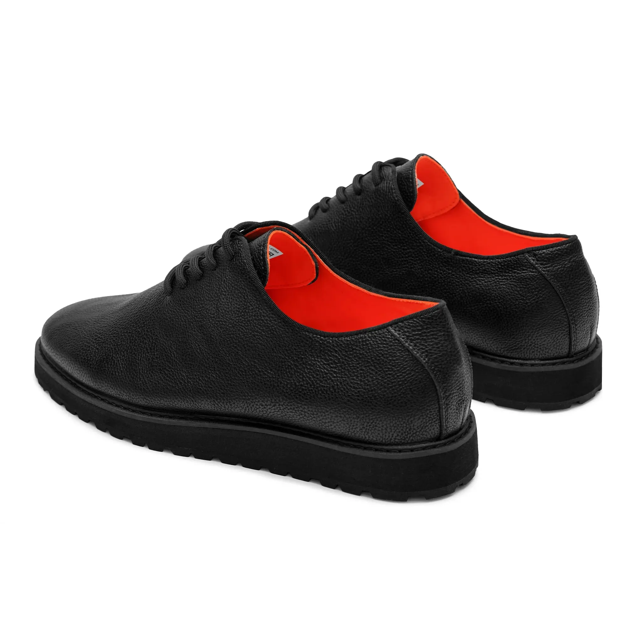 Black Men's Leather Casual Shoe Plain Toe Lace Up Sneaker-the Napa