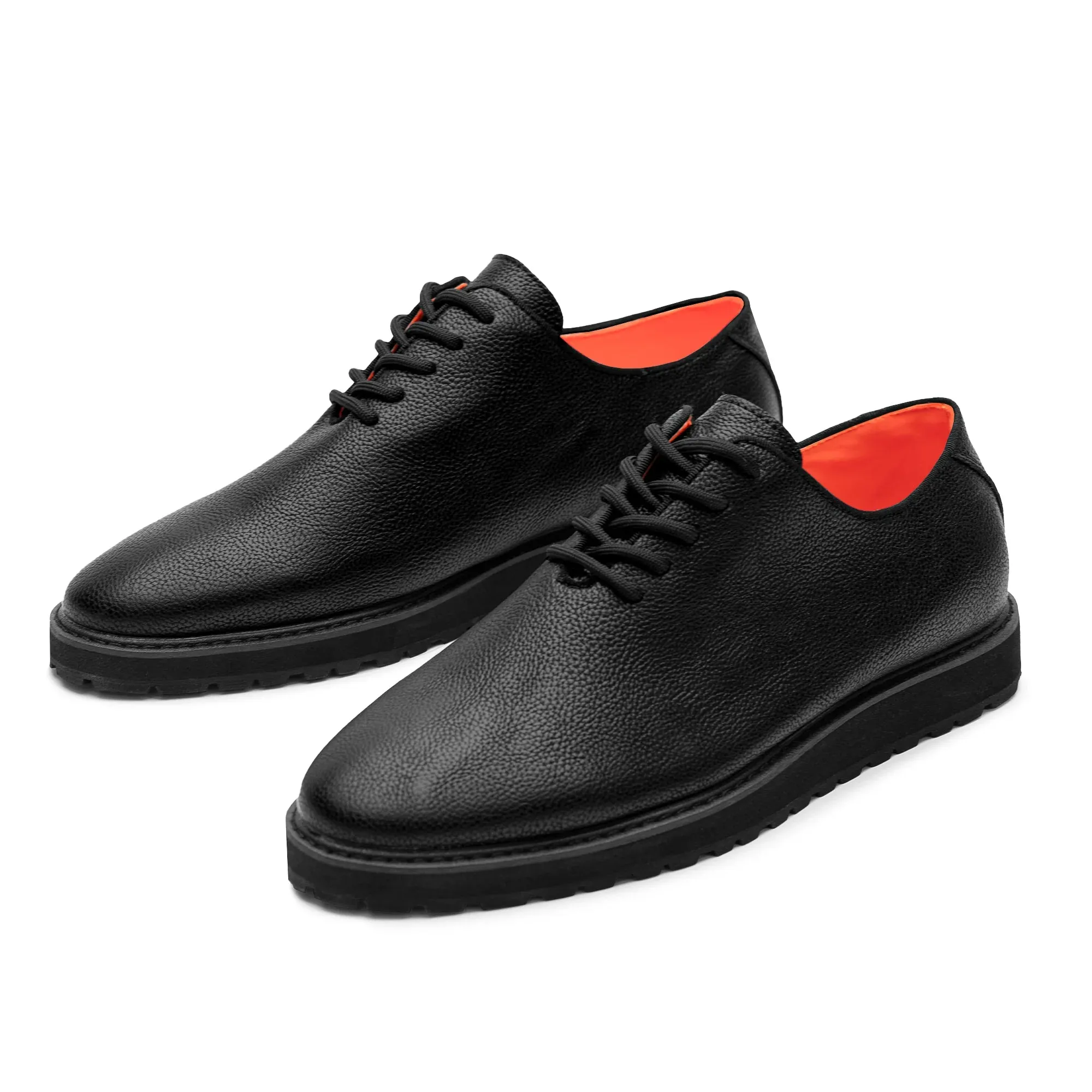 Black Men's Leather Casual Shoe Plain Toe Lace Up Sneaker-the Napa