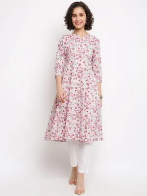 Block Pink Floral Kurta