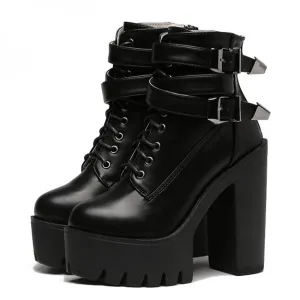 Buckle Lace Up Punk Boots