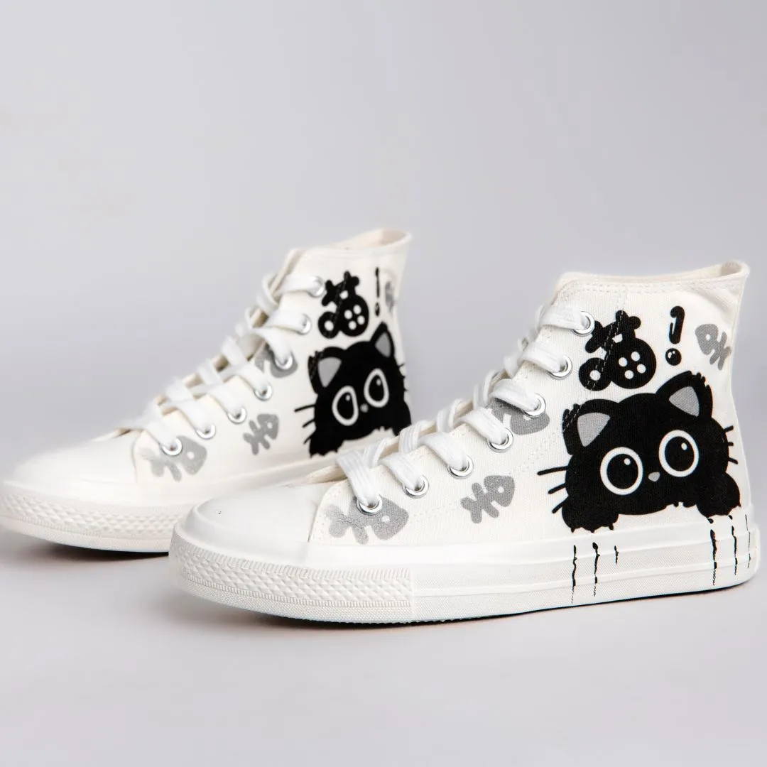 *CLEARANCE* Boo the Black Kitty High Top Canvas Shoes - Women's