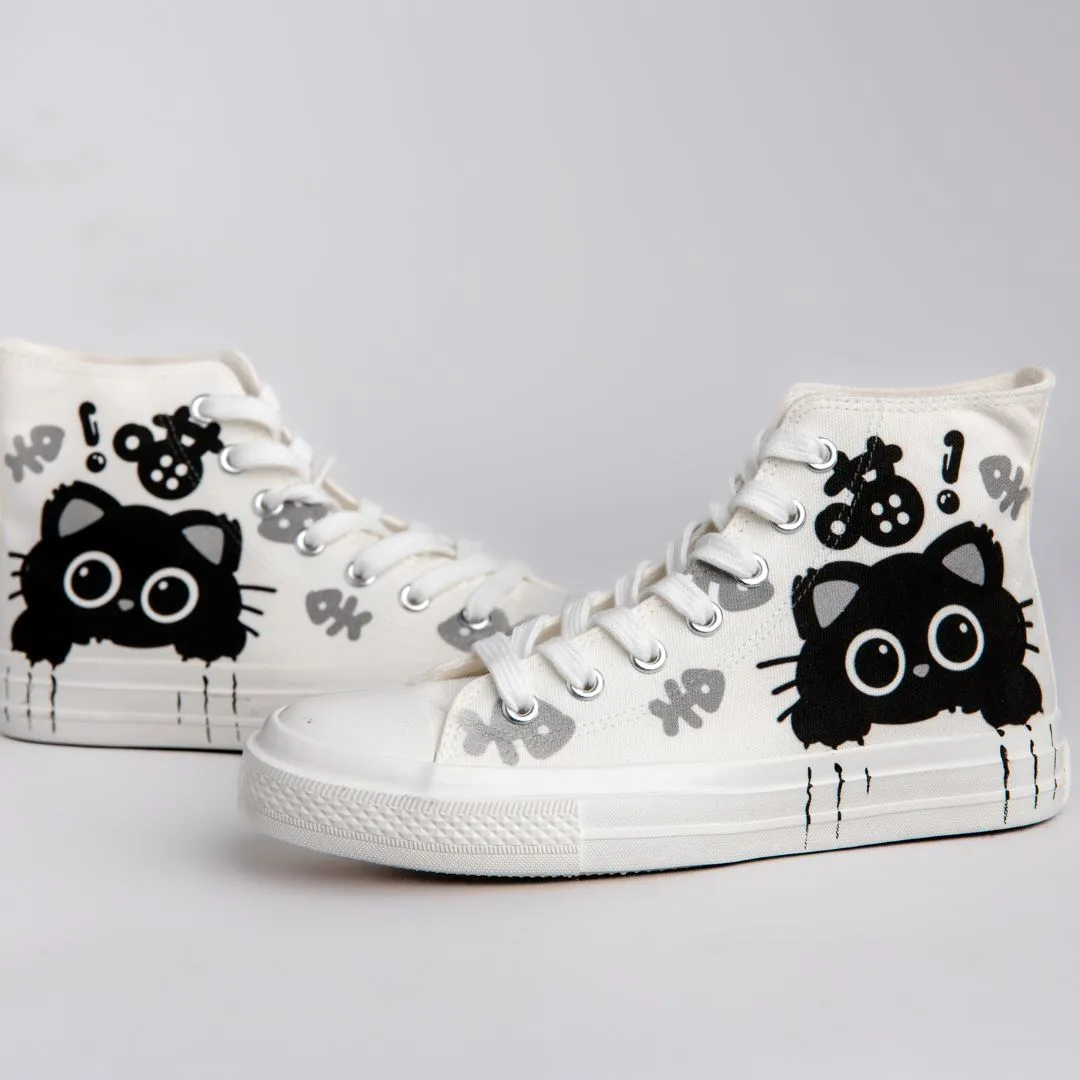 *CLEARANCE* Boo the Black Kitty High Top Canvas Shoes - Women's