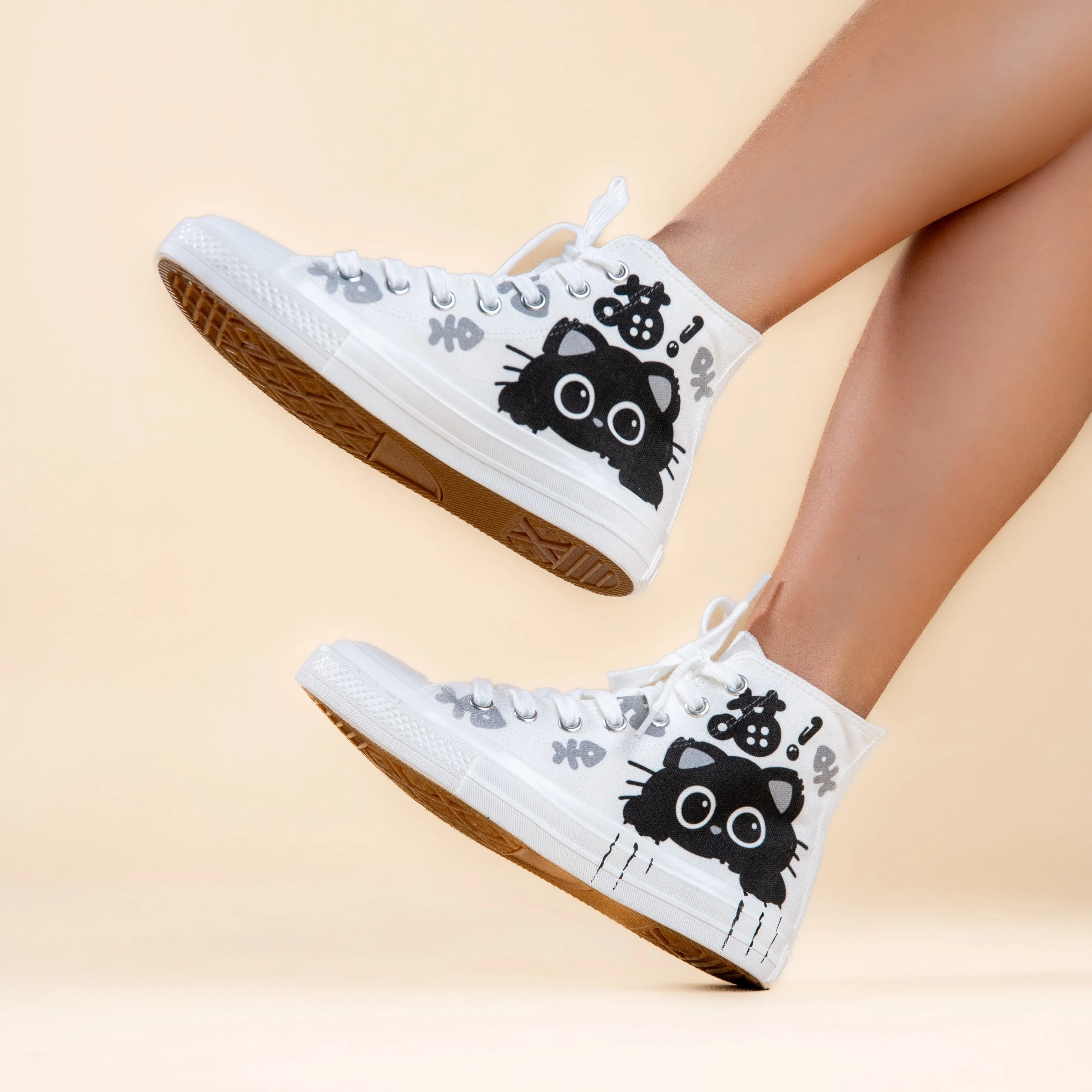 *CLEARANCE* Boo the Black Kitty High Top Canvas Shoes - Women's