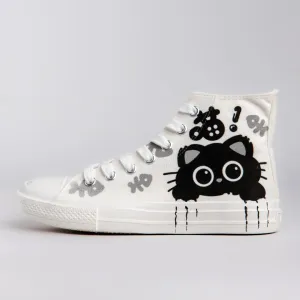 *CLEARANCE* Boo the Black Kitty High Top Canvas Shoes - Women's