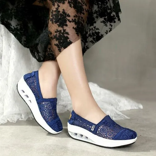 Comelyy - Premium Comelyy Comfy Summer Lace Shoes Breathable Platform Sole Slip On Height Increasing For Women