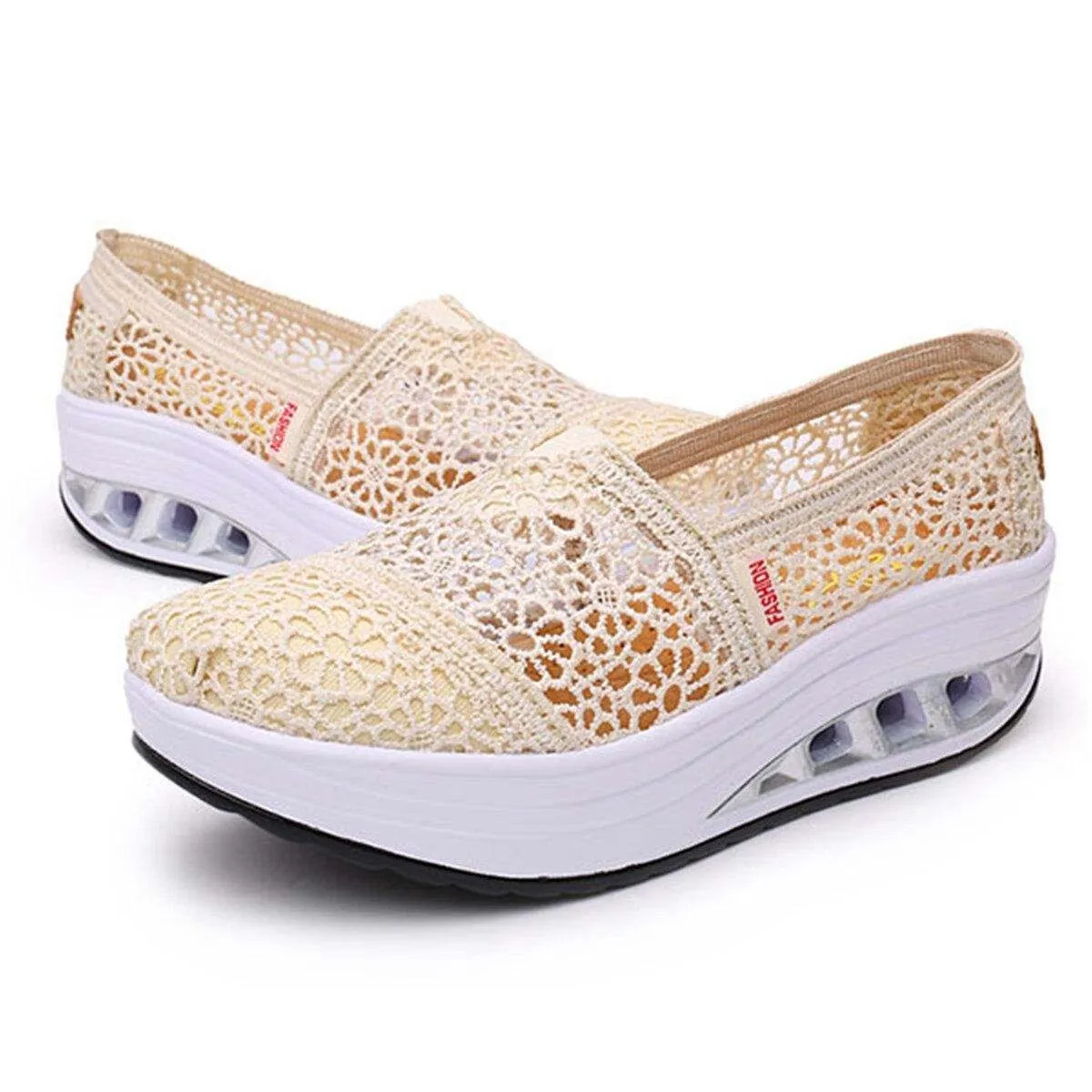 Comelyy - Premium Comelyy Comfy Summer Lace Shoes Breathable Platform Sole Slip On Height Increasing For Women