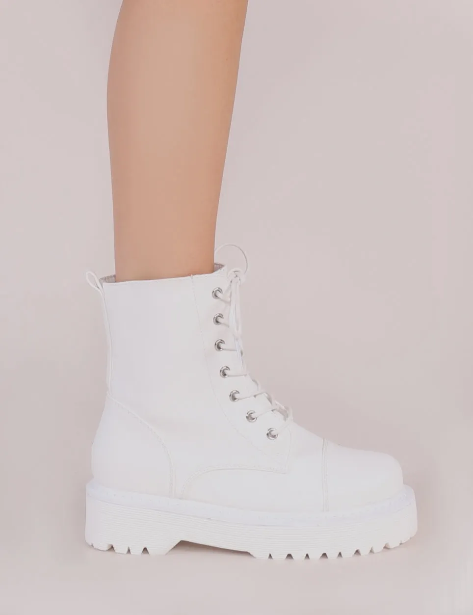 Cravin Lace Up Hiker Ankle Boots in White