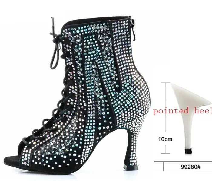 Diamonte High Heels Dance Boots Salsa Jazz Tango Outdoor Indoor Latin Dance Shoes