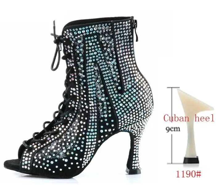 Diamonte High Heels Dance Boots Salsa Jazz Tango Outdoor Indoor Latin Dance Shoes