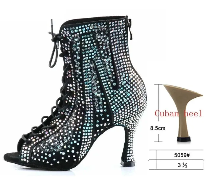 Diamonte High Heels Dance Boots Salsa Jazz Tango Outdoor Indoor Latin Dance Shoes