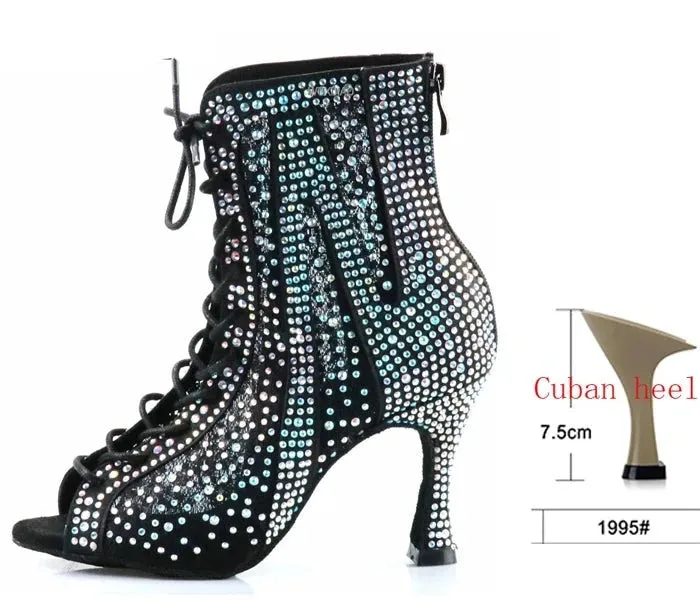 Diamonte High Heels Dance Boots Salsa Jazz Tango Outdoor Indoor Latin Dance Shoes