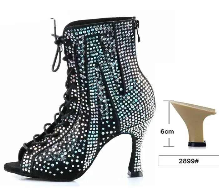 Diamonte High Heels Dance Boots Salsa Jazz Tango Outdoor Indoor Latin Dance Shoes