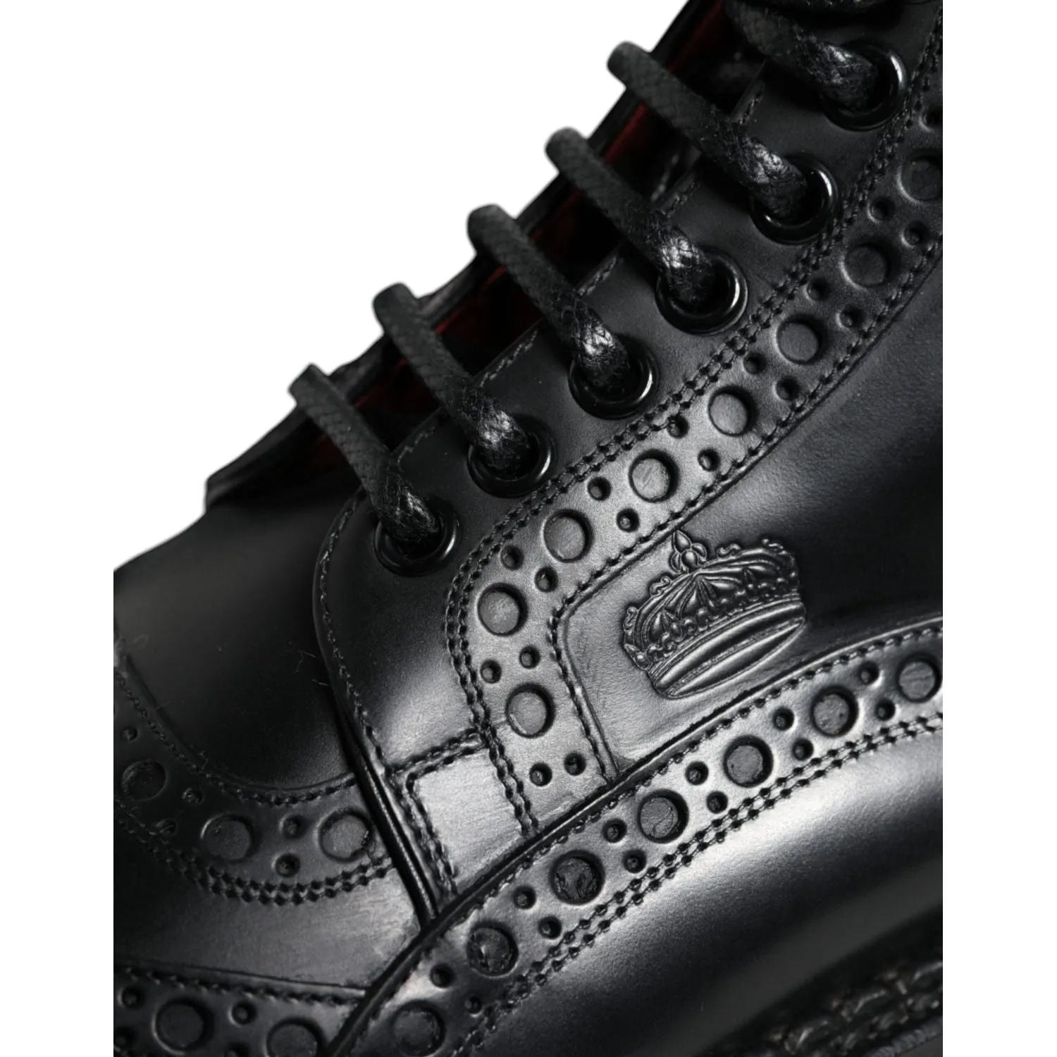 Dolce & Gabbana Black Leather Lace Up Mid Calf Boots Shoes