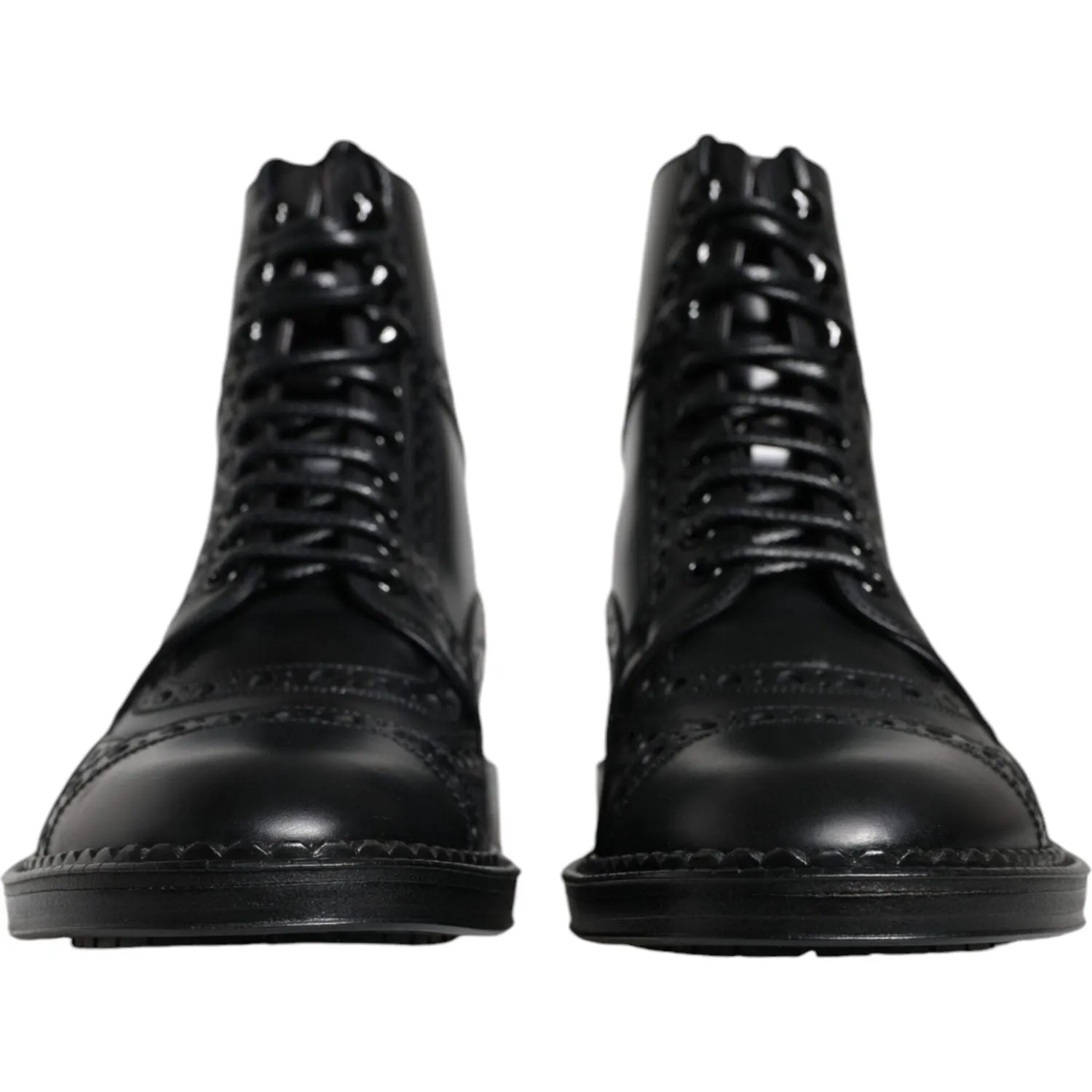 Dolce & Gabbana Black Leather Lace Up Mid Calf Boots Shoes