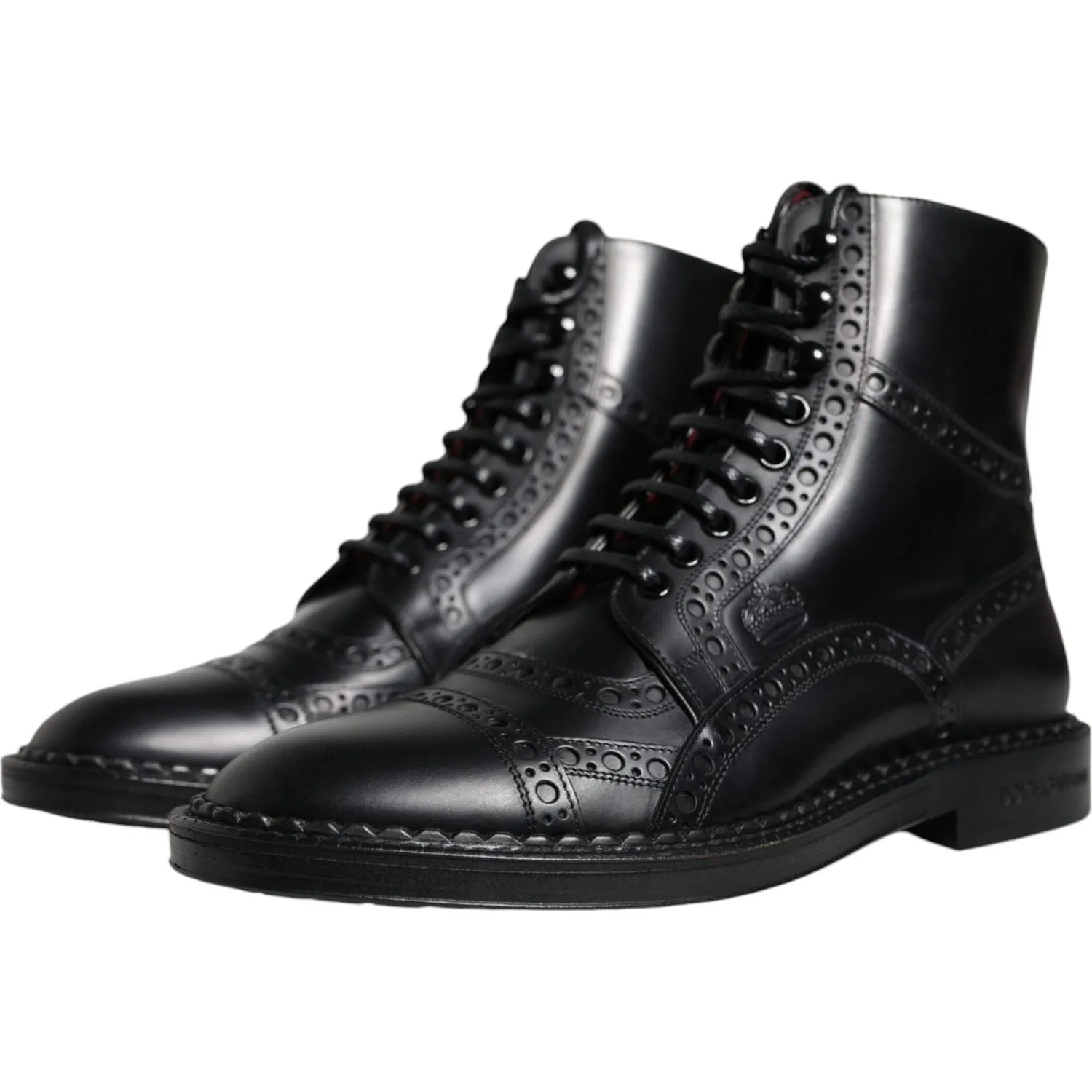 Dolce & Gabbana Black Leather Lace Up Mid Calf Boots Shoes