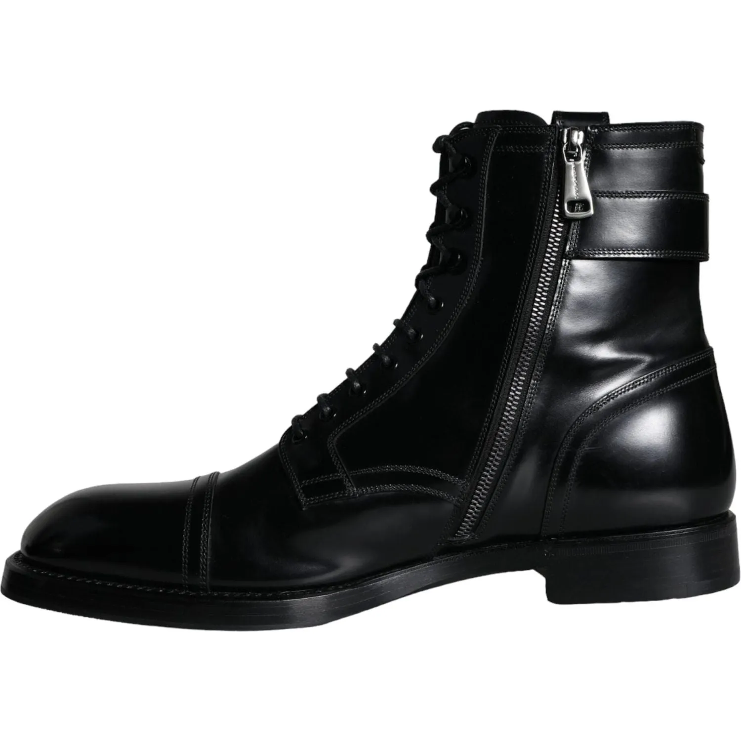 Dolce & Gabbana Black Logo Lace Up Mid Calf Men Boots Shoes