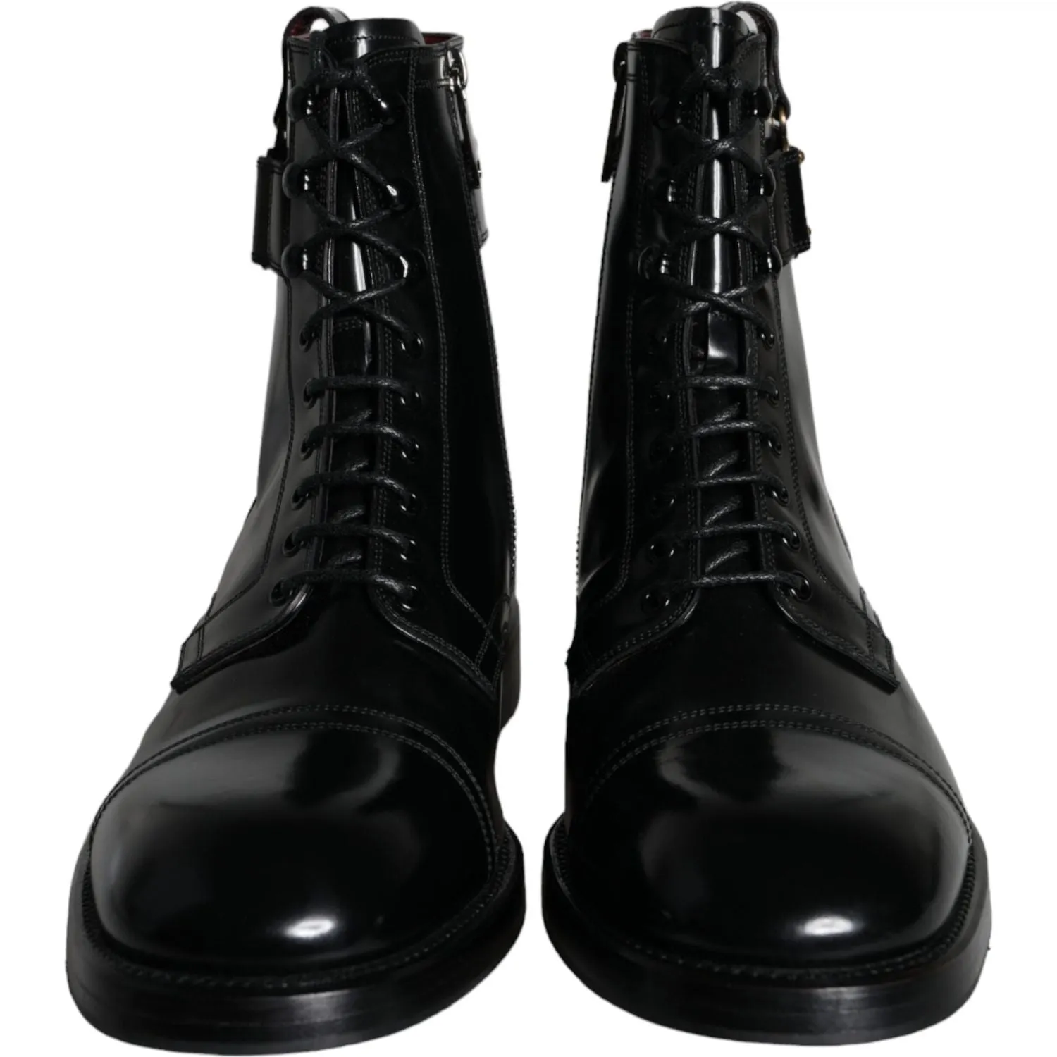 Dolce & Gabbana Black Logo Lace Up Mid Calf Men Boots Shoes